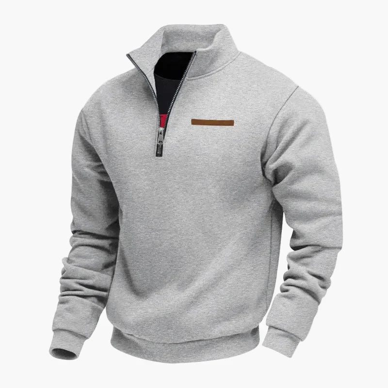 Men's quarter-zip sweatshirt with stand collar and long sleeves