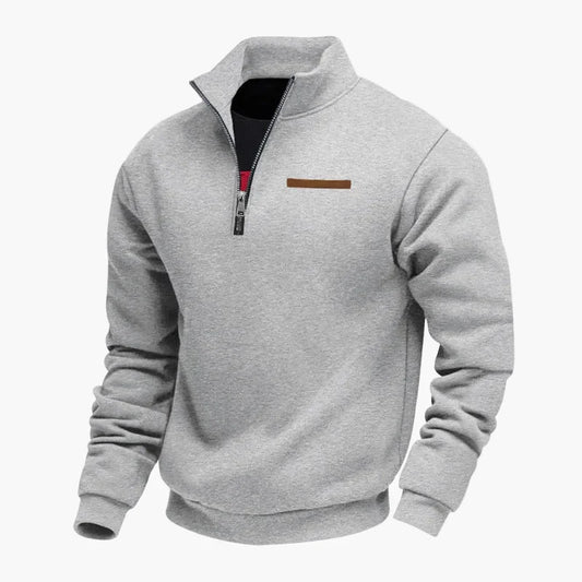 Men's quarter-zip sweatshirt with stand collar and long sleeves