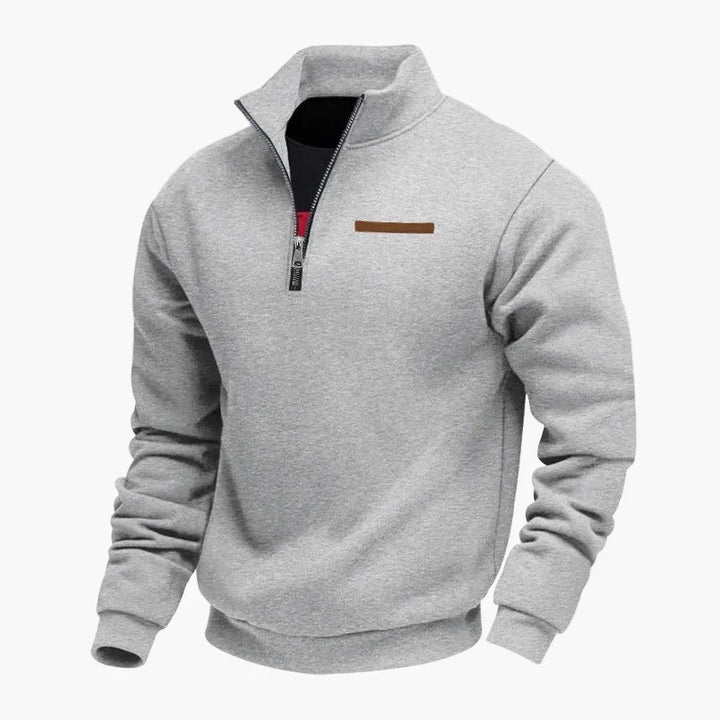 Men's quarter-zip sweatshirt with stand collar and long sleeves
