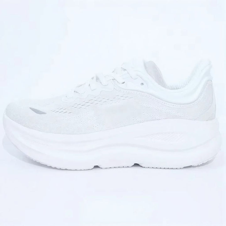 Low-top lace-up running sneaker with thick cushioned sole