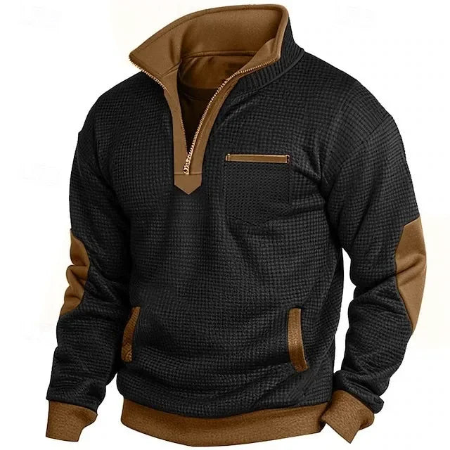 Men's textured half-zip sweatshirt with stand collar and chest pocket