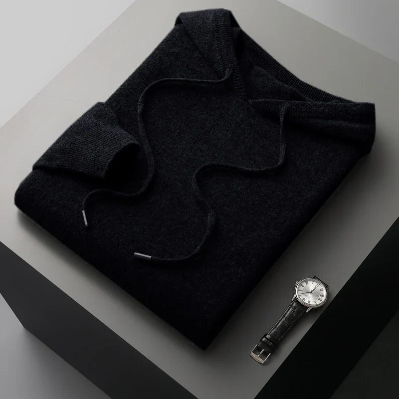 Unisex knit hoodie with drawstring hood and ribbed cuffs