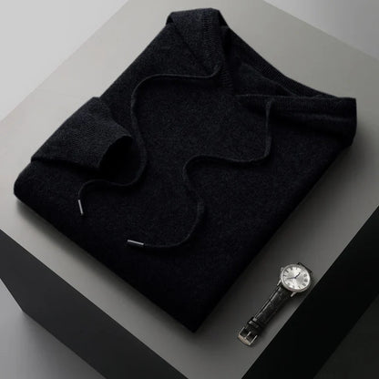 Unisex knit hoodie with drawstring hood and ribbed cuffs