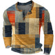 Men's geometric patchwork shirt with mandarin collar and long sleeves