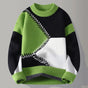 Unisex geometric patchwork crew neck sweater with long sleeves and ribbed trims