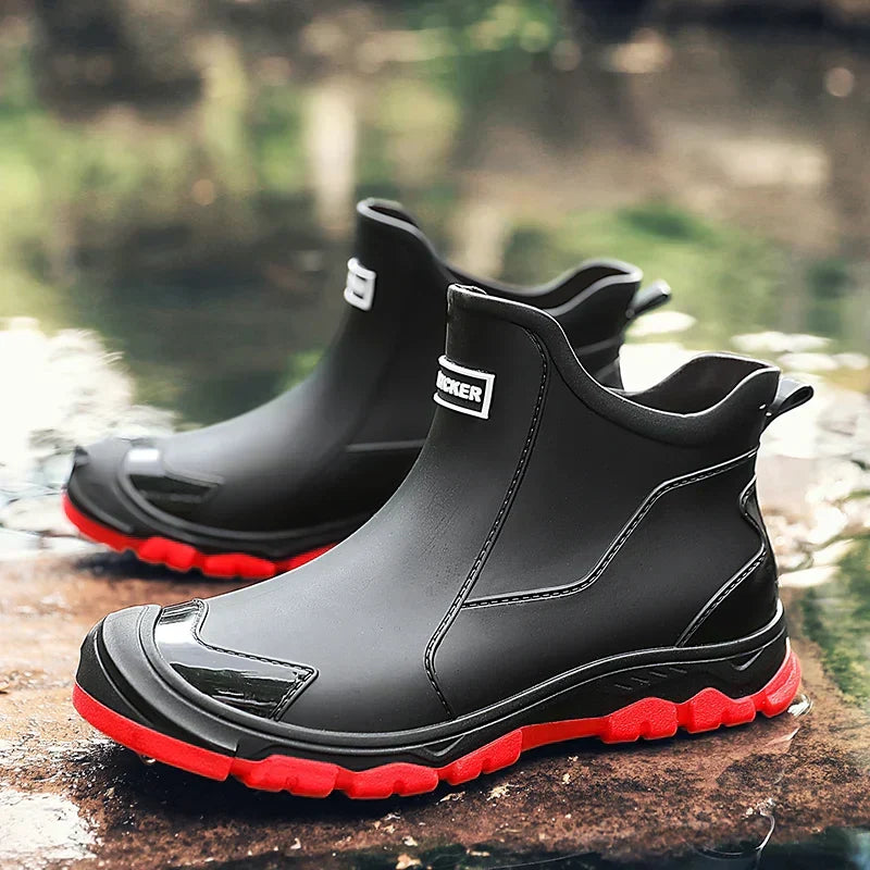 Terrain ankle boots with round toes, pull tabs and lugged soles