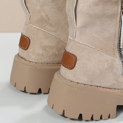 Women's ankle boots with fur-trimmed openings and chunky lug soles