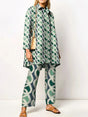 Women's geometric print blouse and wide-leg trousers two-piece set