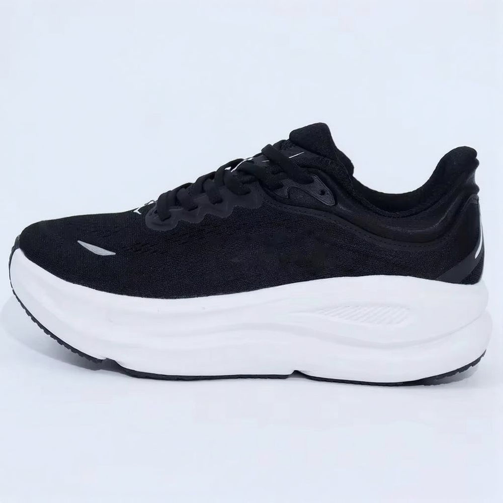 Low-top lace-up running sneaker with thick cushioned sole