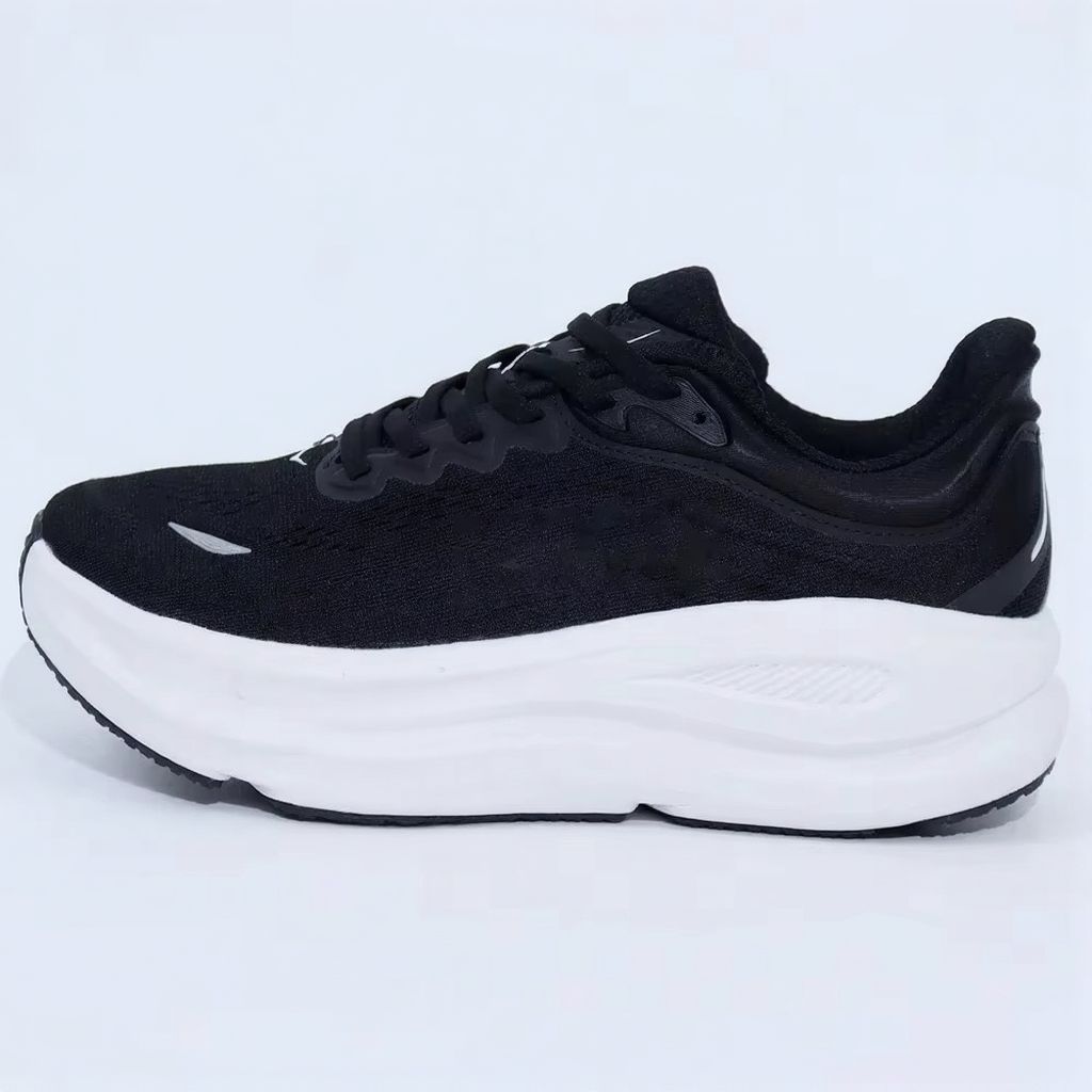Low-top lace-up running sneaker with thick cushioned sole