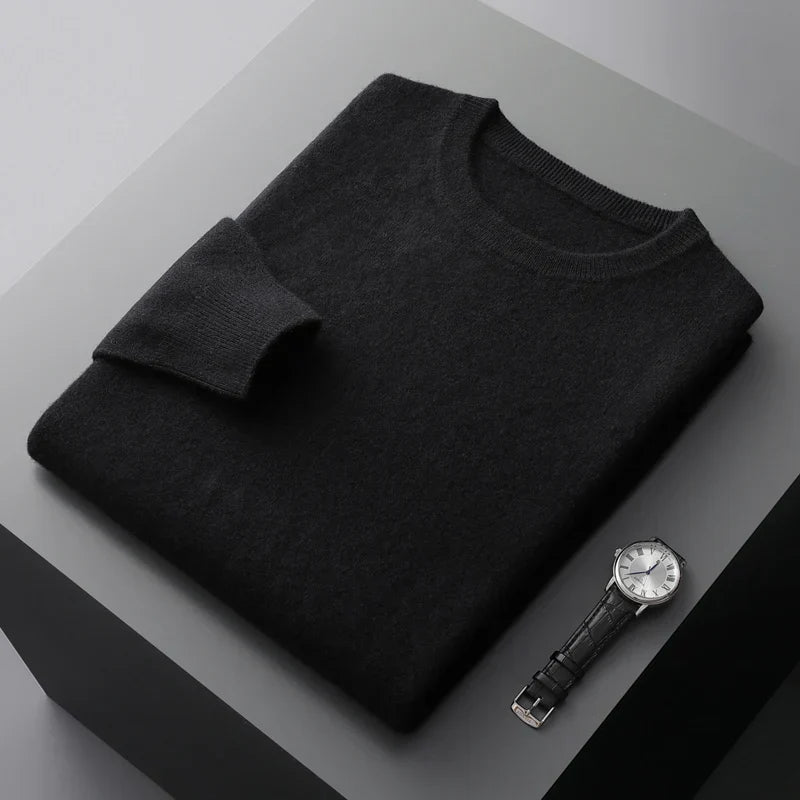 Folded crew neck sweater with long sleeves and ribbed trims