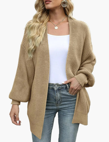 Women's oversized textured knit cardigan with long sleeves and open front