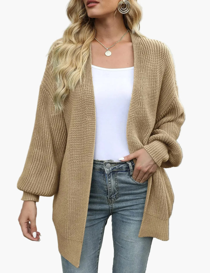 Women's oversized textured knit cardigan with long sleeves and open front