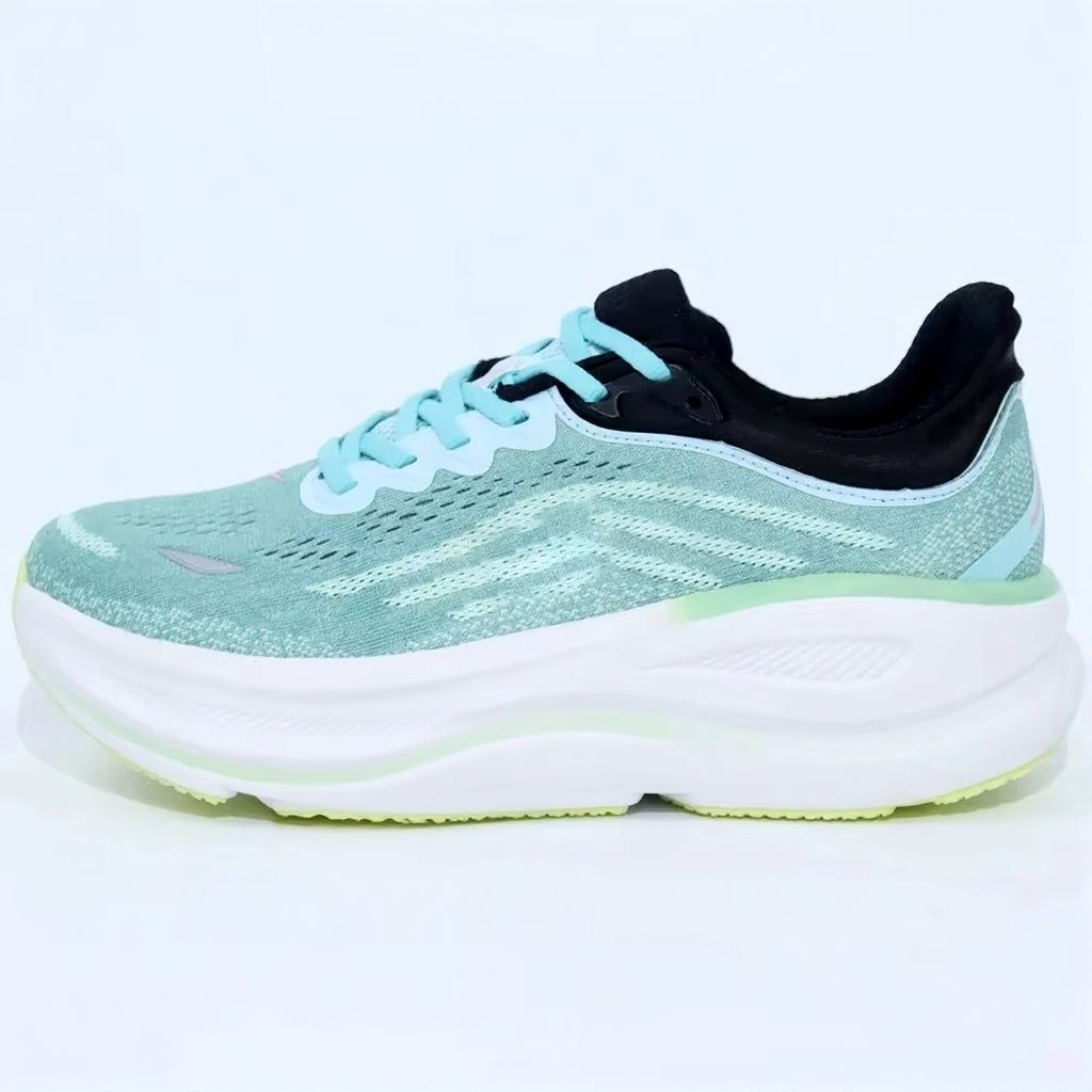 Low-top lace-up running sneaker with thick cushioned sole
