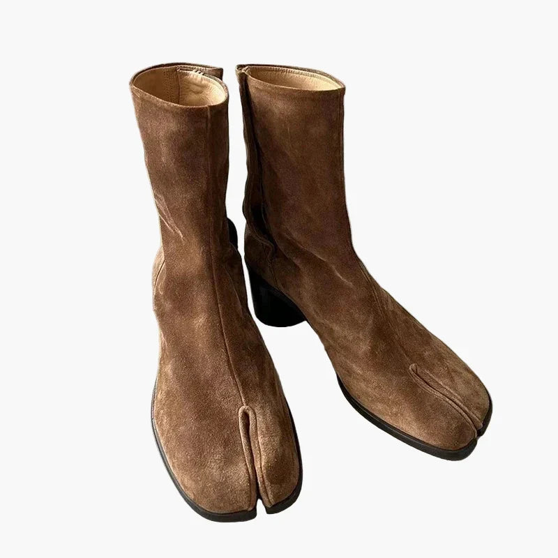 Women's tabi ankle boots with split toe and block heel