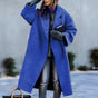 Women's long lapel coat with single button and front pockets