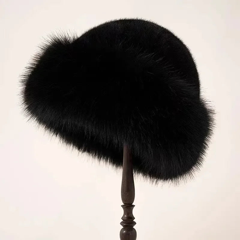 Women's winter hat with a rounded brim and fuzzy finish