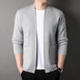 Men's textured open front cardigan with patch pockets