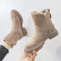 Women's ankle boots with fur-trimmed openings and chunky lug soles