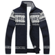 Long-sleeve patterned knit cardigan with high collar and front zipper