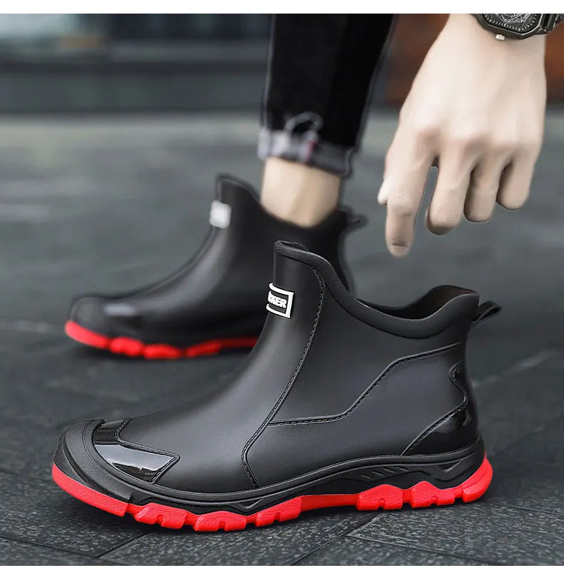 Terrain ankle boots with round toes, pull tabs and lugged soles