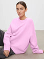 Women's plain crew neck sweater with long sleeves and ribbed trims