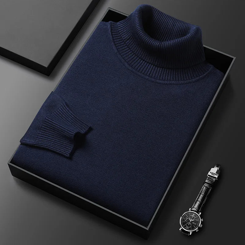 Unisex plain knit mock neck sweater with ribbed collar and cuffs