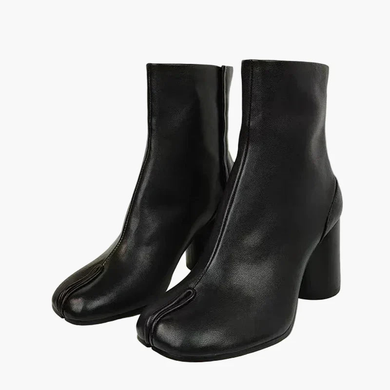 Women's tabi ankle boots with split toe and block heel