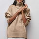 Women's plain ribbed turtleneck sweater with relaxed fit