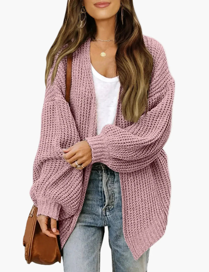 Women's oversized textured knit cardigan with long sleeves and open front