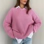 Women's ribbed knit sweater with crew neck and long sleeves