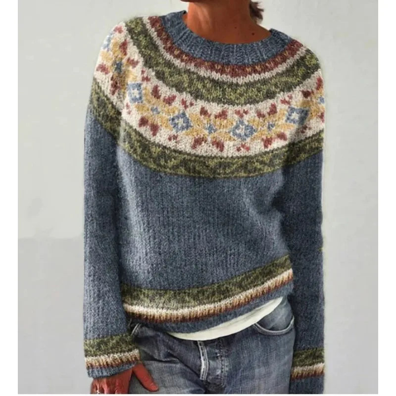 Women's Fair Isle jumper with crew neck and long sleeves