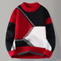 Unisex geometric patchwork crew neck sweater with long sleeves and ribbed trims