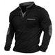 Men's V-neck pullover with chest pocket and contrast elbow panels