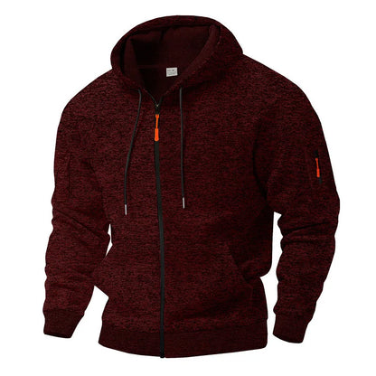 Men's textured hooded jacket with full zip front and long sleeves