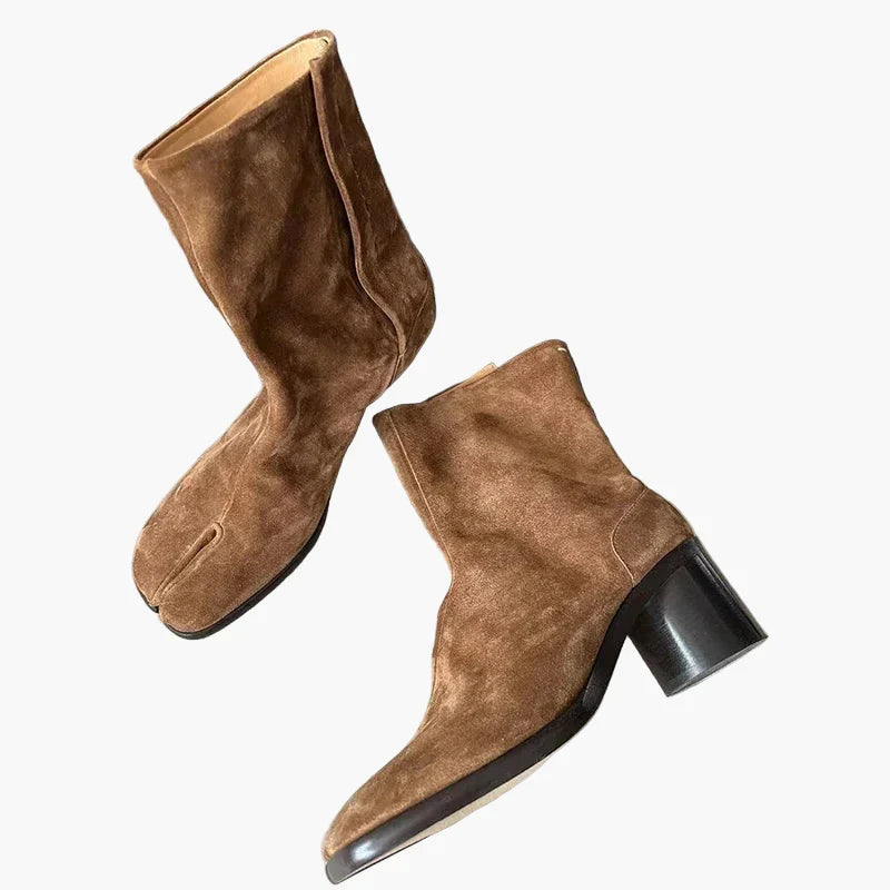 Women's tabi ankle boots with split toe and block heel