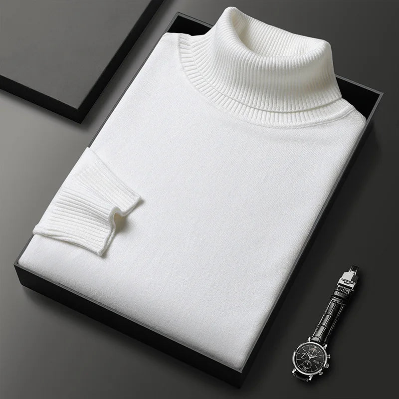Unisex plain knit mock neck sweater with ribbed collar and cuffs
