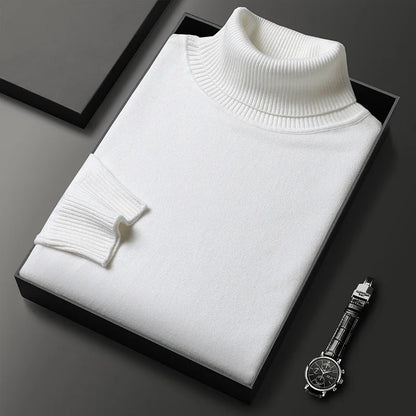 Unisex plain knit mock neck sweater with ribbed collar and cuffs