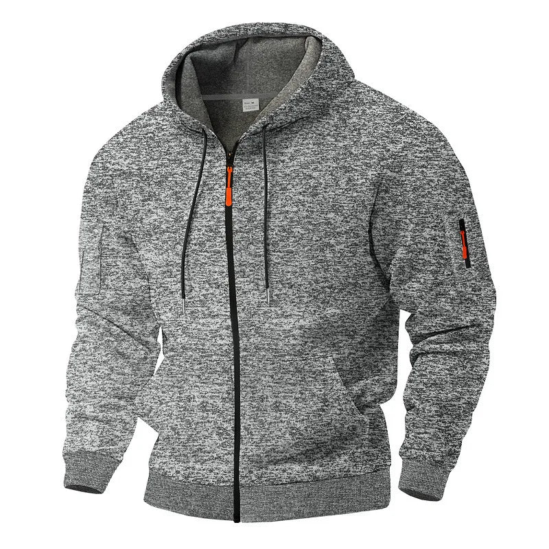 Men's textured hooded jacket with full zip front and long sleeves