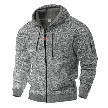 Men's textured hooded jacket with full zip front and long sleeves