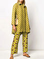 Women's geometric print blouse and wide-leg trousers two-piece set