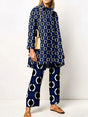 Women's geometric print blouse and wide-leg trousers two-piece set