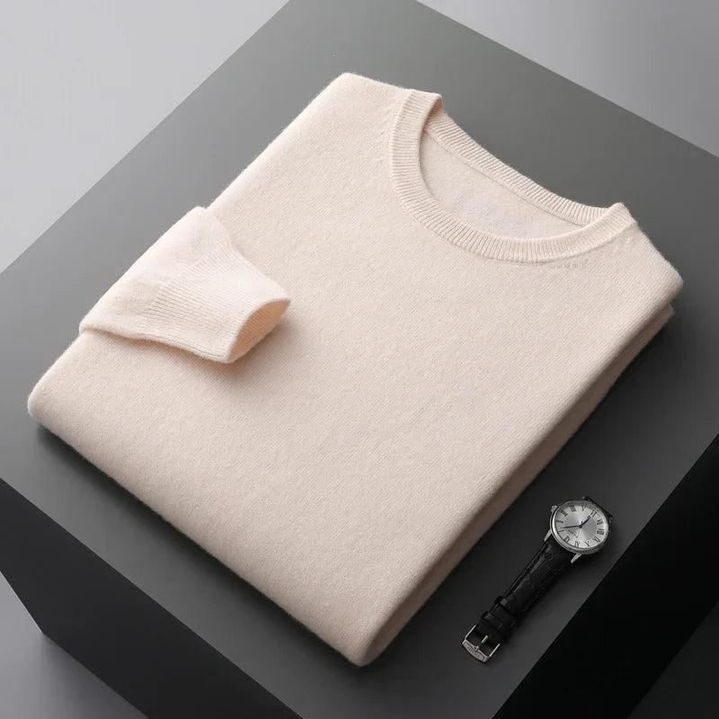 Folded crew neck sweater with long sleeves and ribbed trims