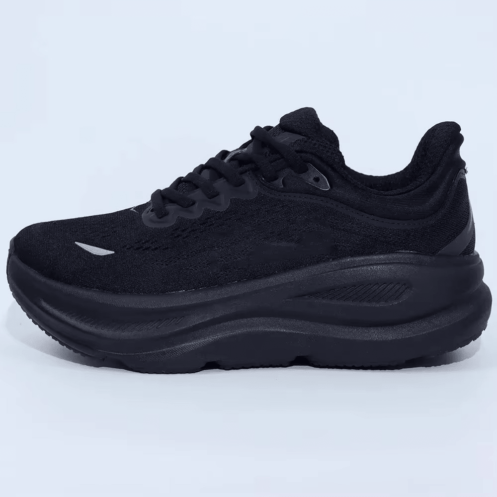 Low-top lace-up running sneaker with thick cushioned sole