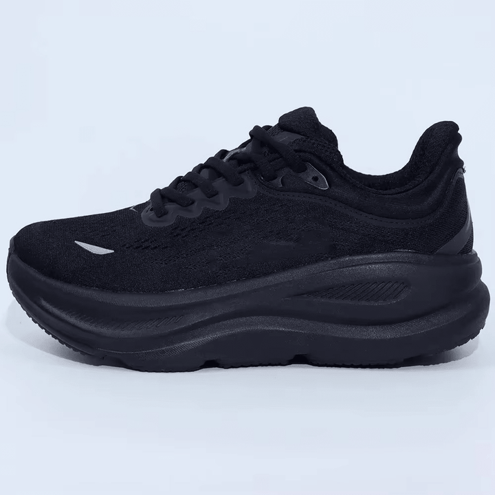 Low-top lace-up running sneaker with thick cushioned sole