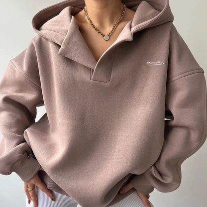 Women's hooded sweatshirt with long sleeves and ribbed trims