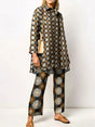 Women's geometric print blouse and wide-leg trousers two-piece set