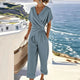 Women's Short-Sleeve V-Neck Jumpsuit – Casual Wide-Leg One-Piece 2