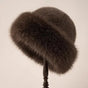 Women's winter hat with a rounded brim and fuzzy finish