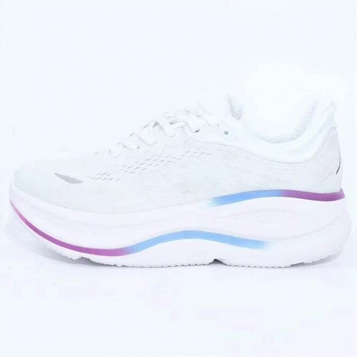 Low-top lace-up running sneaker with thick cushioned sole
